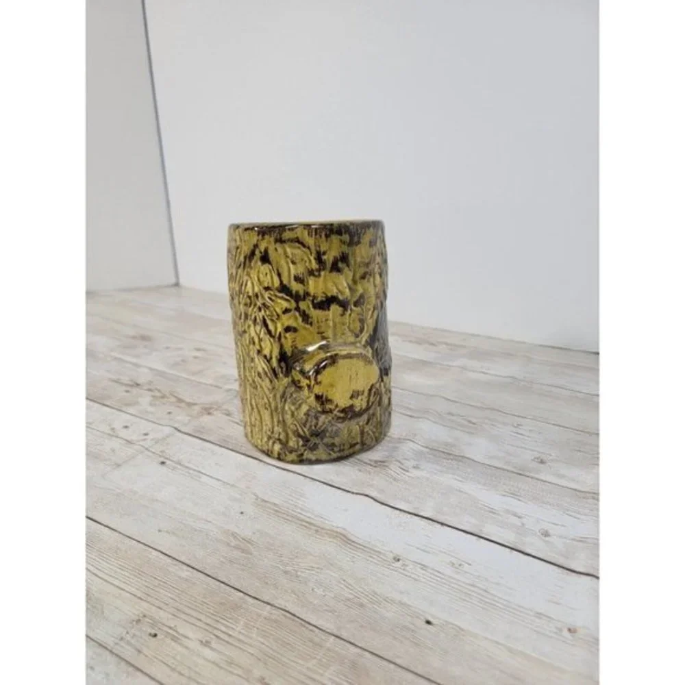 Handmade Tree Stump‎ Shaped Pottery Coffee Tea Mug Signed Millrights Unique